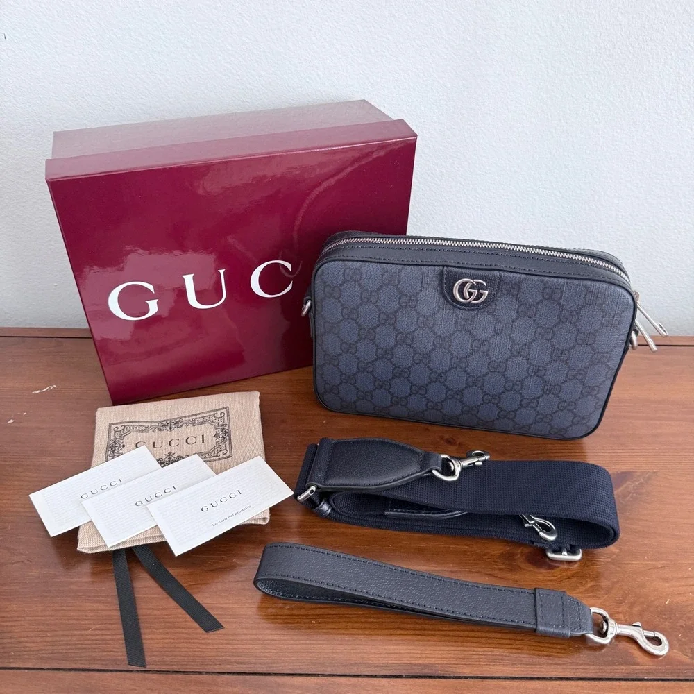 Gucci‎ Ophidia GG Supreme Messenger Bag Navy Blue Black Canvas 598103